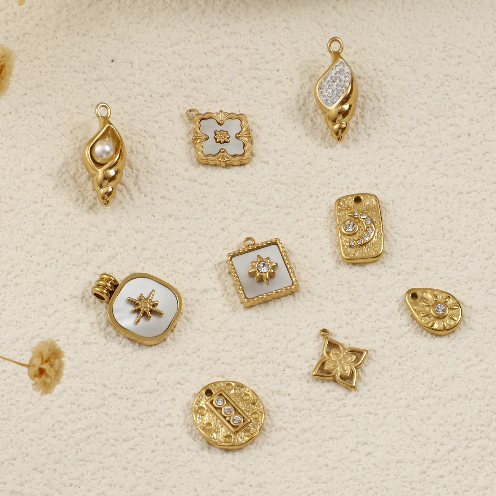 1 Piece 304 Stainless Steel Charms 18K Real Gold Plated Conch Flower Star Pendant For Necklace Bracelet Jewelry Making
