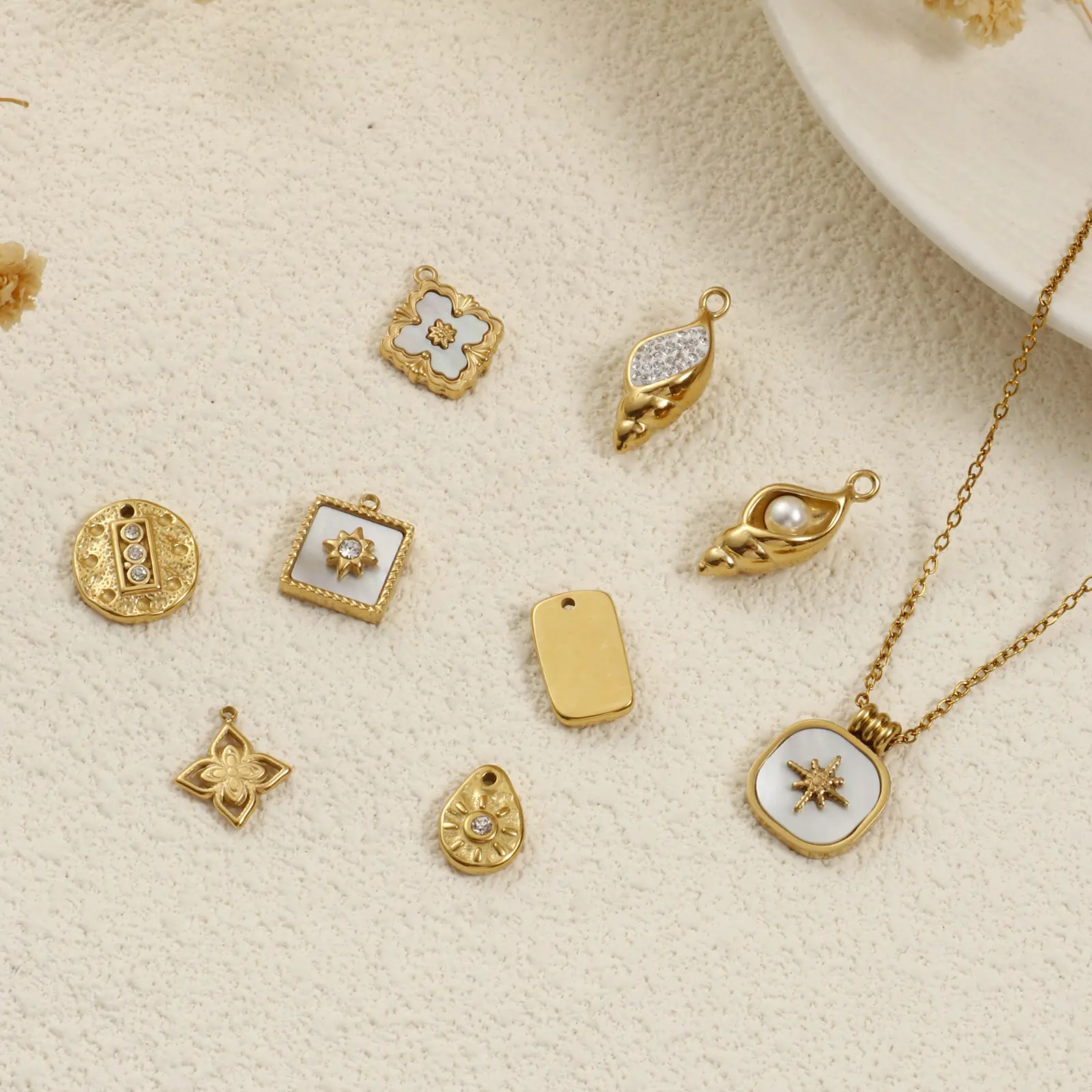 1 Piece 304 Stainless Steel Charms 18K Real Gold Plated Conch Flower Star Pendant For Necklace Bracelet Jewelry Making