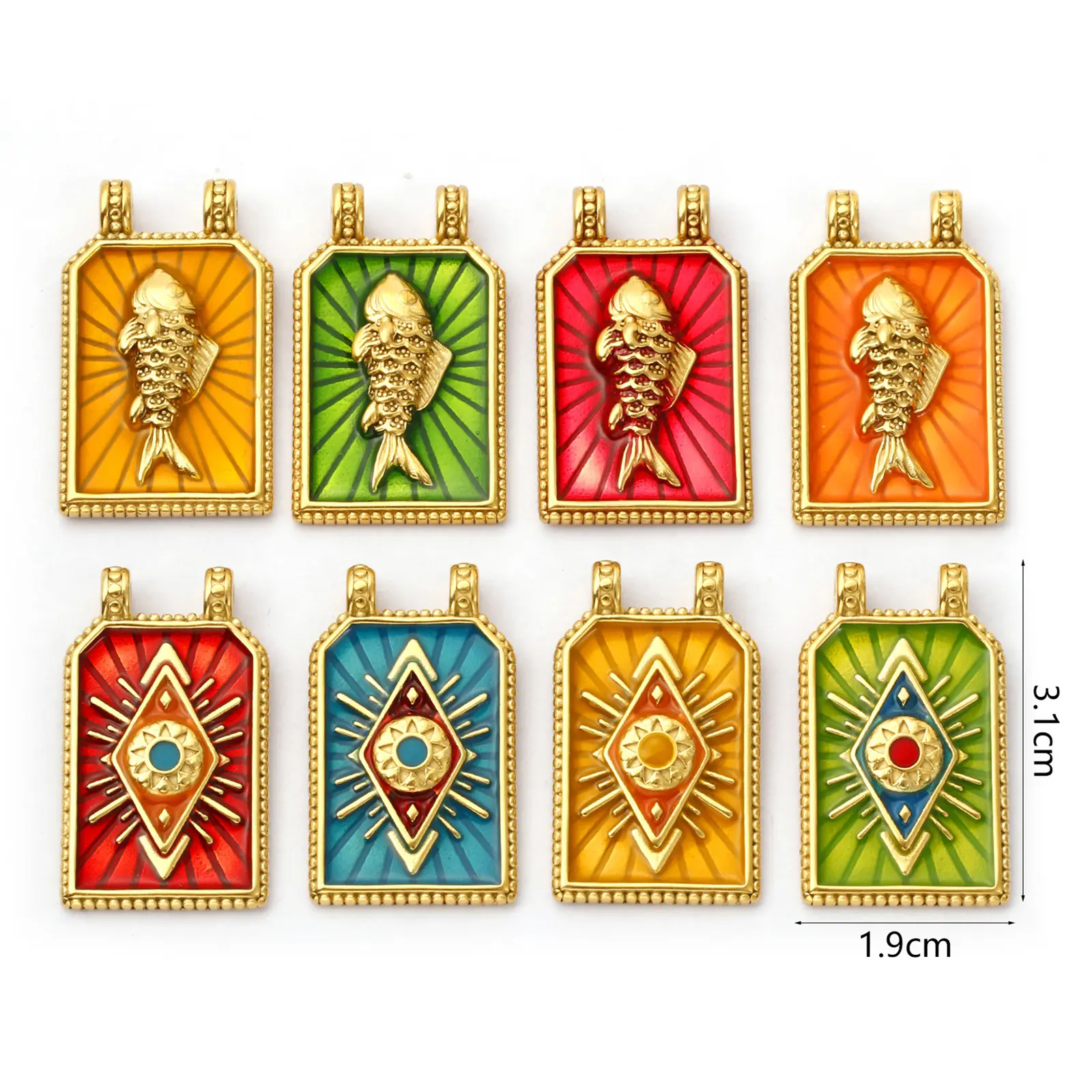 1 Piece 304 Stainless Steel Charms 18K Real Gold Plated Enamel Hexagon Fish Evil Eye Pendant For DIY Necklace Jewelry Making