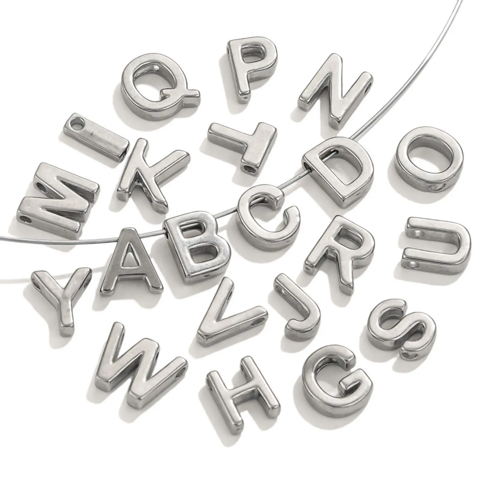 5 PCs 304 Stainless Steel Mini Charms Capital Alphabet Initial Letter Message " A-Z " Roller Burnishing Silver Color Beads