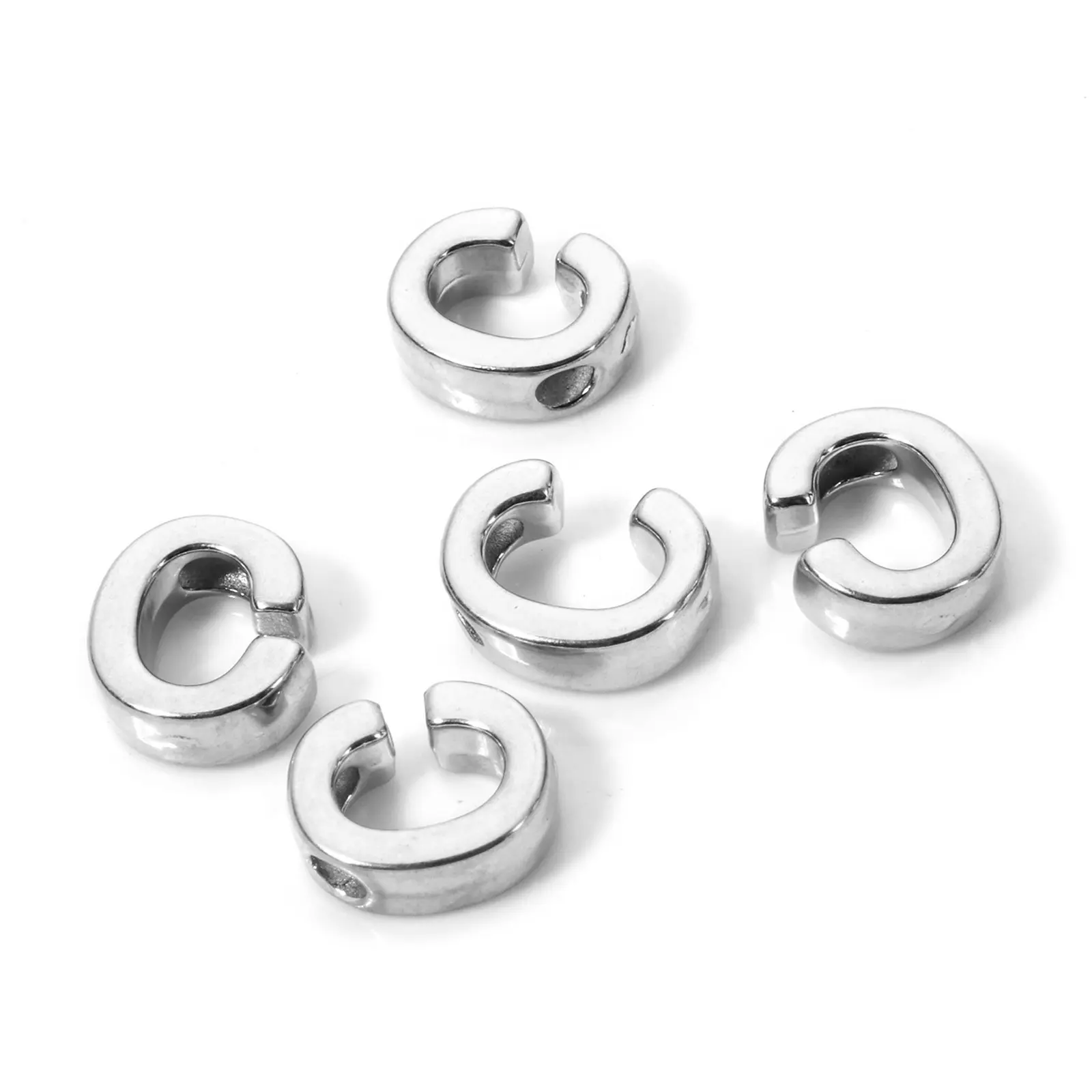 5 PCs 304 Stainless Steel Mini Charms Capital Alphabet Initial Letter Message " A-Z " Roller Burnishing Silver Color Beads
