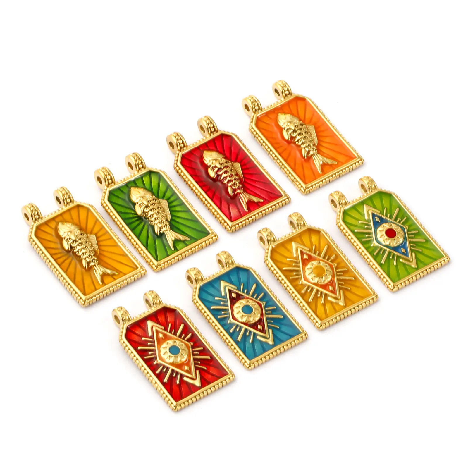 1 Piece 304 Stainless Steel Charms 18K Real Gold Plated Enamel Hexagon Fish Evil Eye Pendant For DIY Necklace Jewelry Making