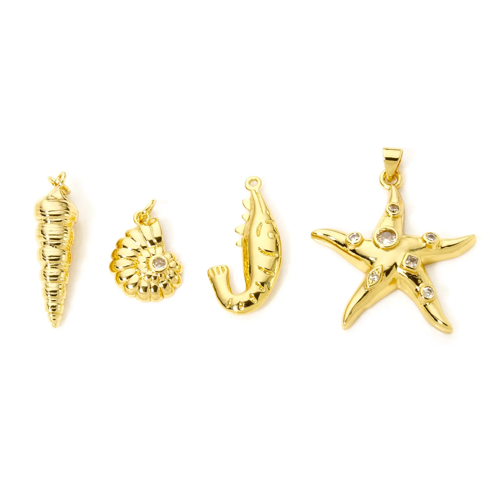2 PCs Brass Ocean Jewelry Pendants For Jewelry Making 18K Real Gold Plated Shrimp Starfish Conch Charms DIY Necklace Findings