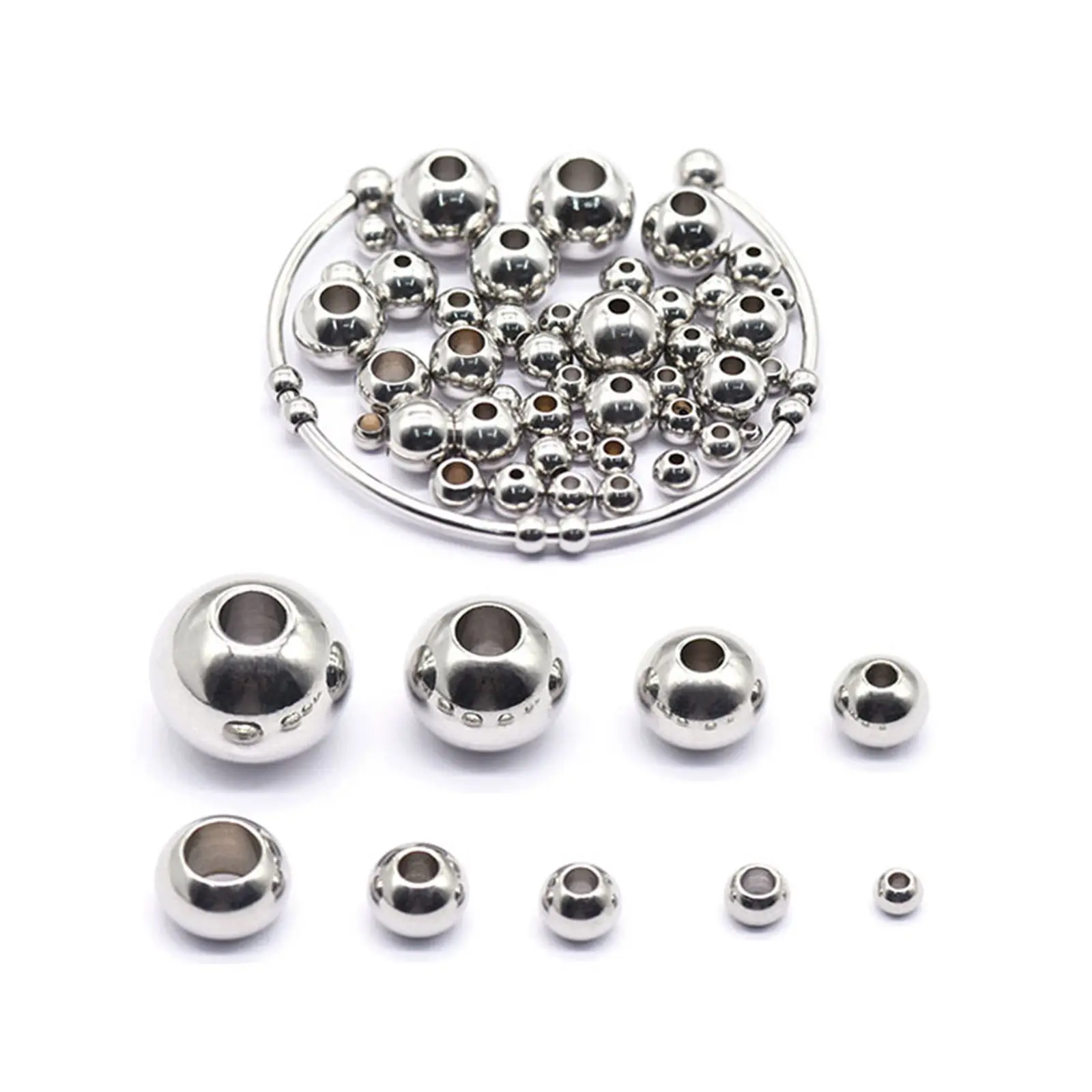 50 Piece 304 Stainless Steel Loose Spacer Beads Charms Silver Color Round Ball Beads For Jewelry Making Diy Necklace Findings