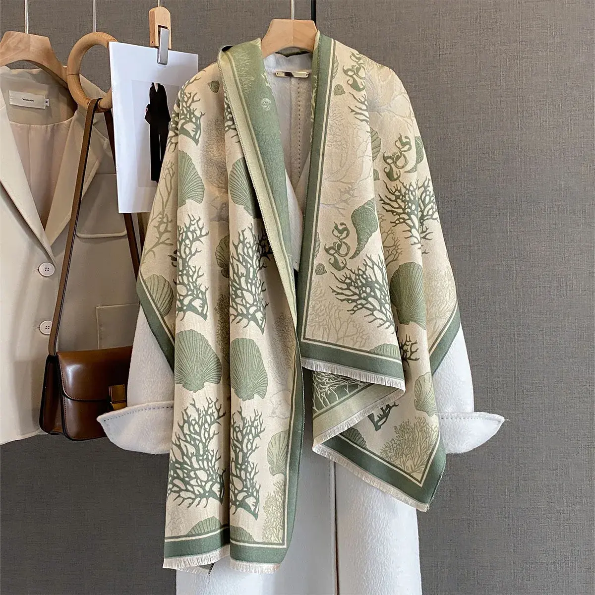 New Brand Elegance Double-sided Print Scarf Soft Warm Pashmina Long Tassel Shawl Autumn and Winter Coldproof Windproof Blanket