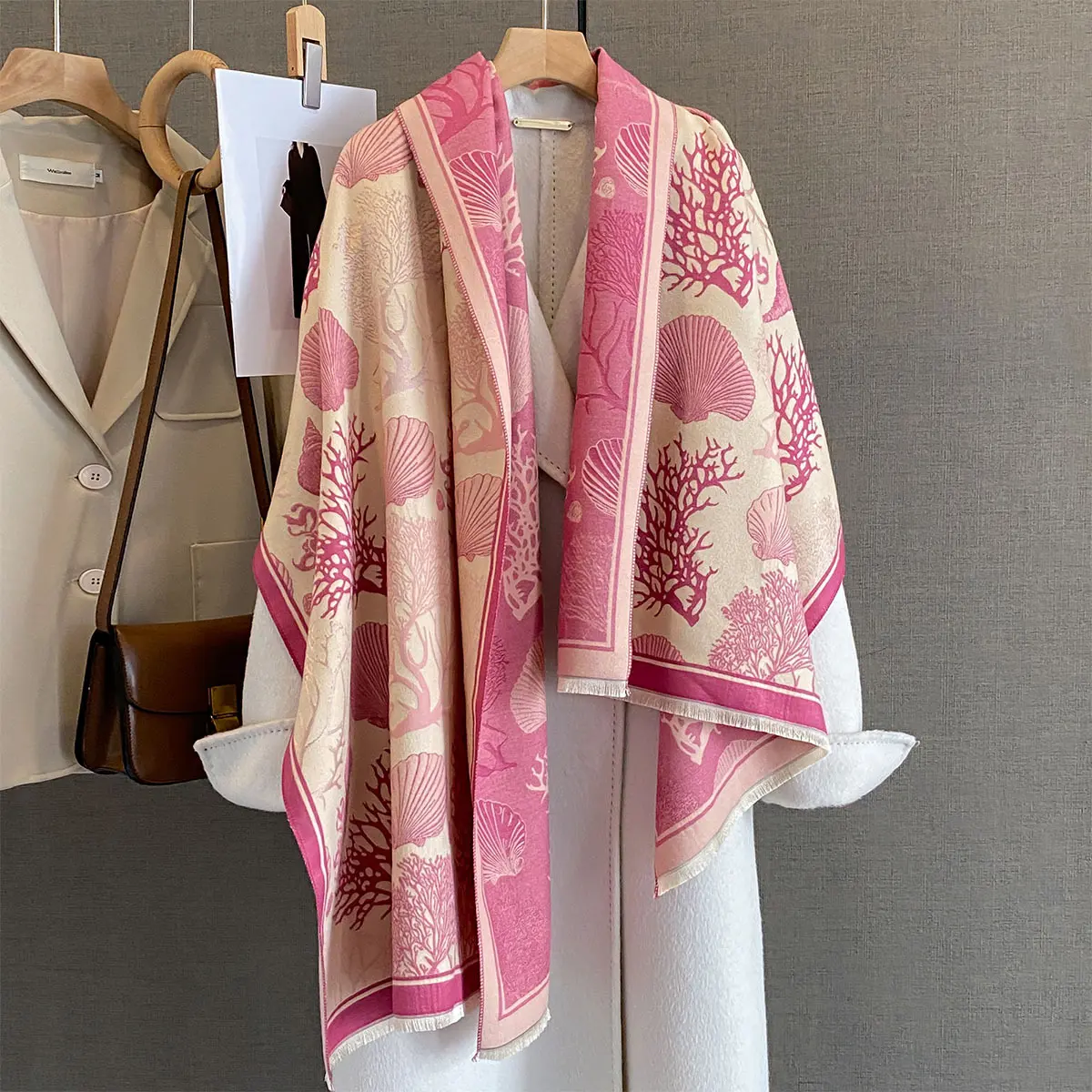 New Brand Elegance Double-sided Print Scarf Soft Warm Pashmina Long Tassel Shawl Autumn and Winter Coldproof Windproof Blanket