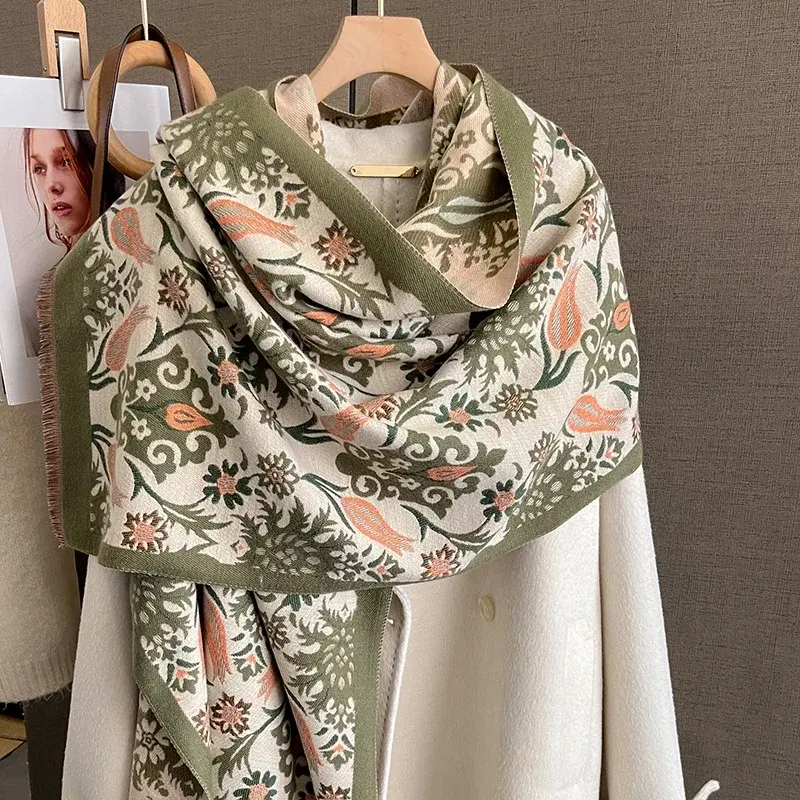 Winter Warm Cashmere Scarf for Women Luxury Pashmina Blanket Thick Shawl Wrap Neckerchief Fashion Bufanda Echarpe Poncho 2024