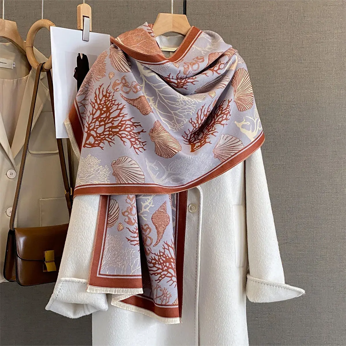 New Brand Elegance Double-sided Print Scarf Soft Warm Pashmina Long Tassel Shawl Autumn and Winter Coldproof Windproof Blanket