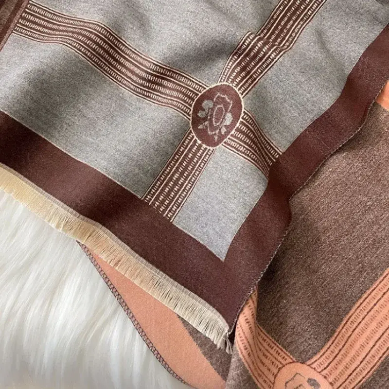 2025 Autumn&Winter Warm Prevent Coldness Wraps Imitation Cashmere Flower Printing Shawl Women's Thickening Tassels Scarf