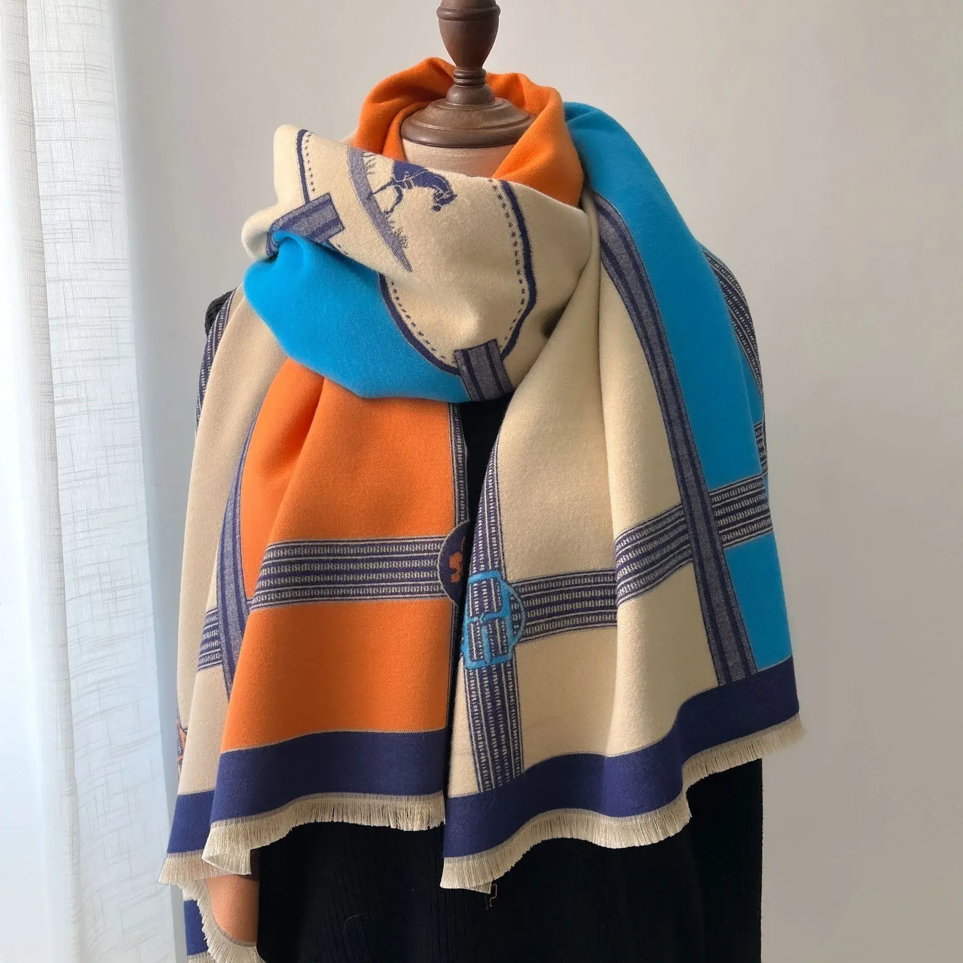 2025 Autumn&Winter Warm Prevent Coldness Wraps Imitation Cashmere Flower Printing Shawl Women's Thickening Tassels Scarf