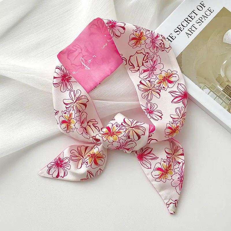 Pink Set Vintage Hair Band Women's Ins Style Long Ribbon Bow Satin Ribbon Ponytail Holder Small High-grade Silk Scarf