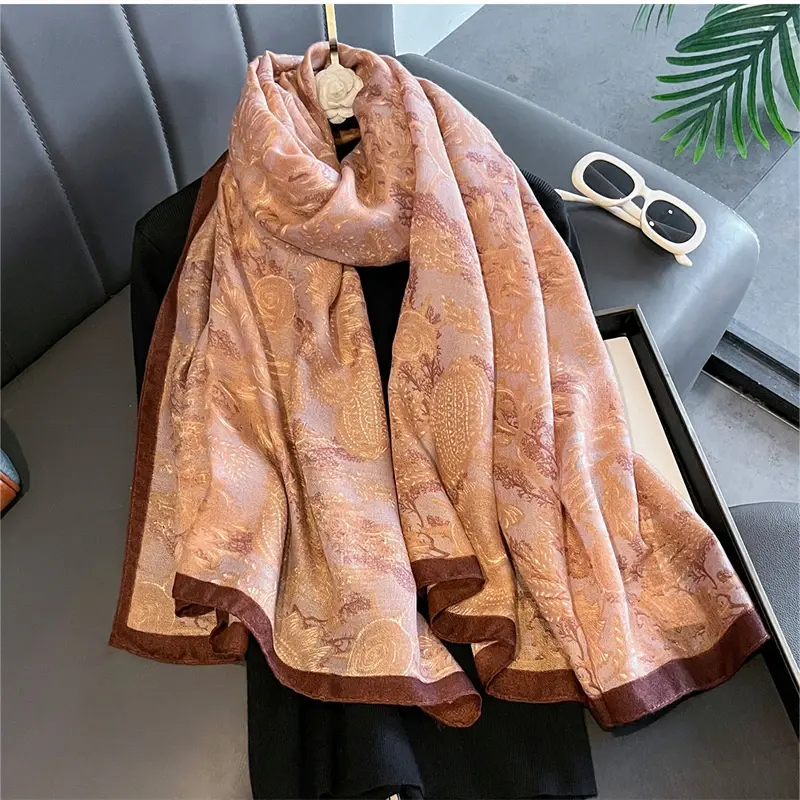 New Spring Women Cotton Scarf Beach Hijab Shawls and Wraps 2025 Luxury Brand Flower Female Foulard Echarpe Designer Bandana