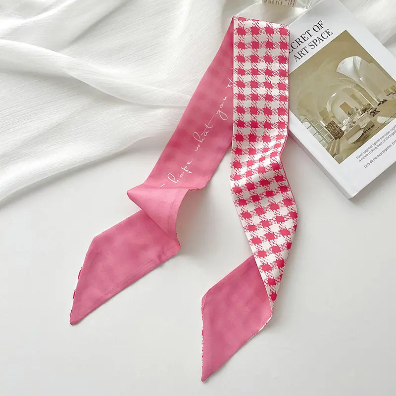 Pink Set Vintage Hair Band Women's Ins Style Long Ribbon Bow Satin Ribbon Ponytail Holder Small High-grade Silk Scarf