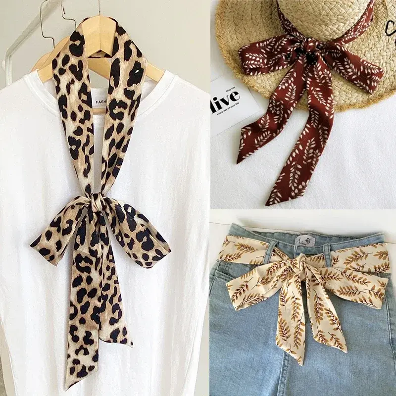 Summer Women Imitation Silk Dress Belt Variety Cute Double Printing Women Neckerchiefs Travel Bag Hats Ribbons Ladies Scarves