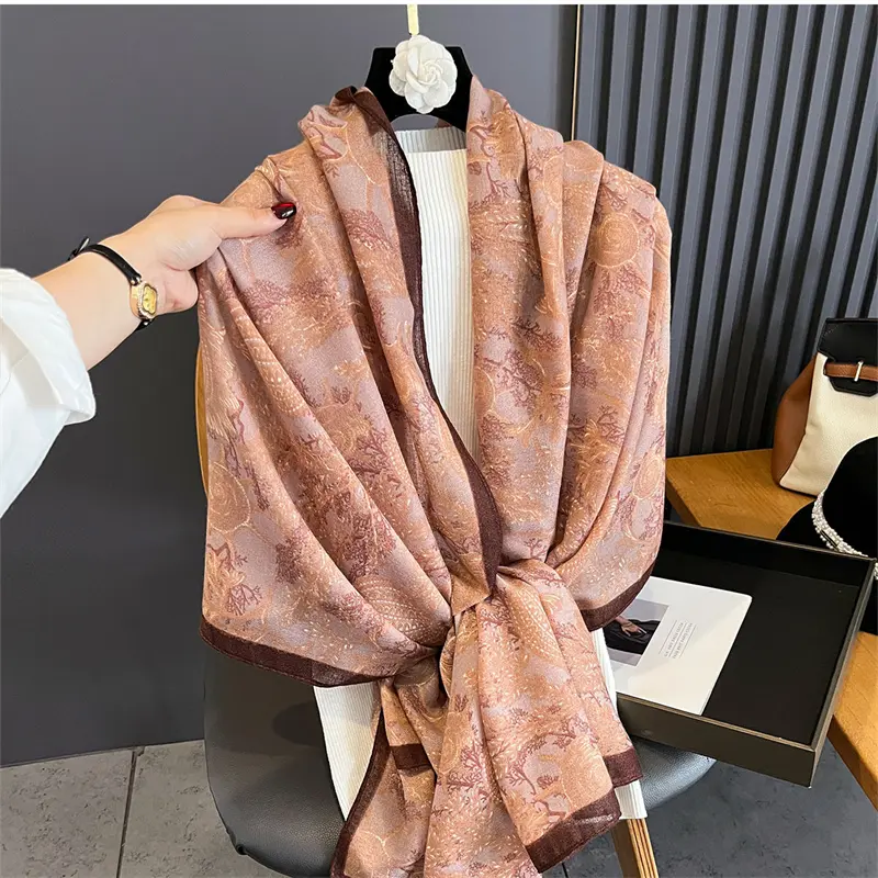 New Spring Women Cotton Scarf Beach Hijab Shawls and Wraps 2025 Luxury Brand Flower Female Foulard Echarpe Designer Bandana
