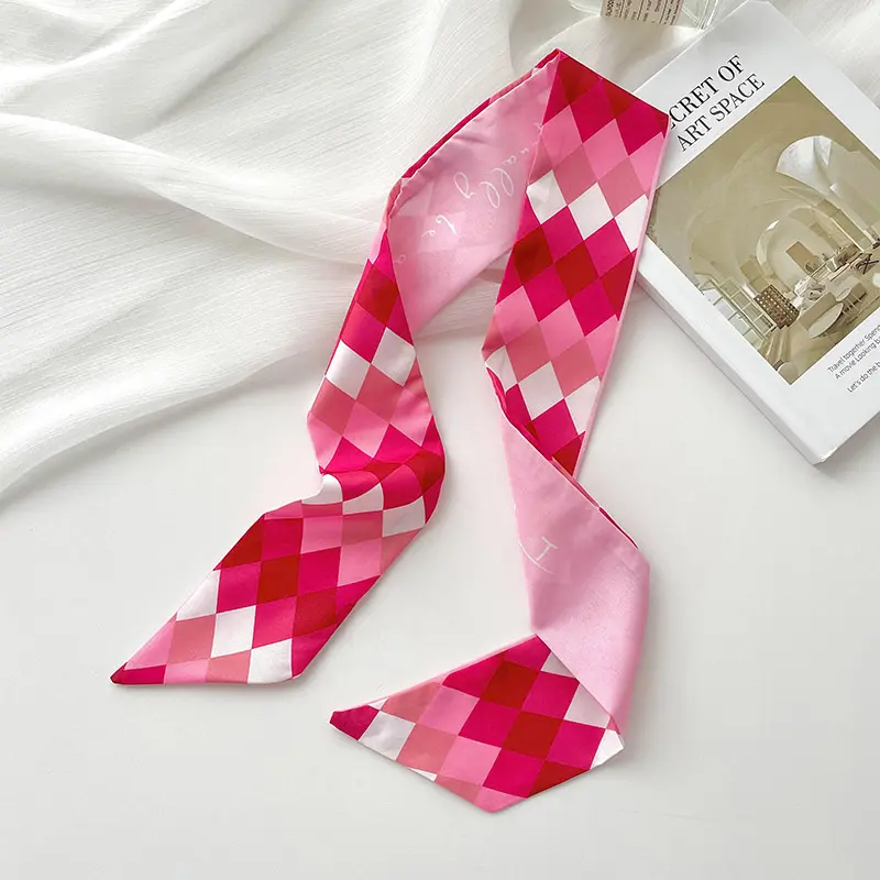 Pink Set Vintage Hair Band Women's Ins Style Long Ribbon Bow Satin Ribbon Ponytail Holder Small High-grade Silk Scarf