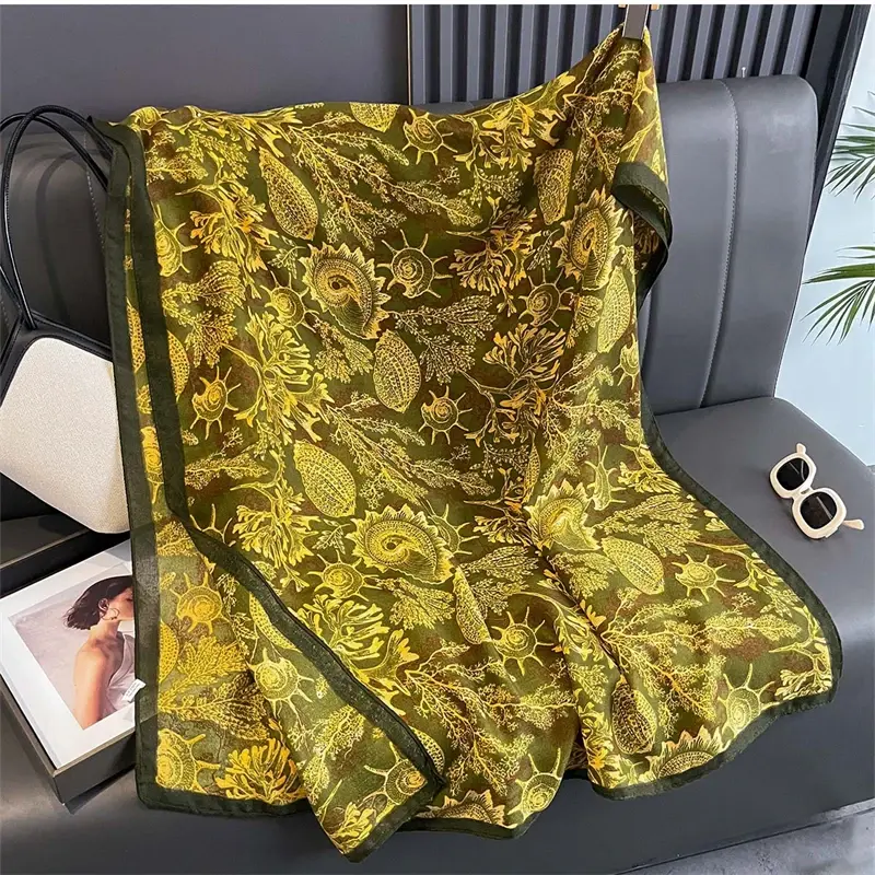 New Spring Women Cotton Scarf Beach Hijab Shawls and Wraps 2025 Luxury Brand Flower Female Foulard Echarpe Designer Bandana