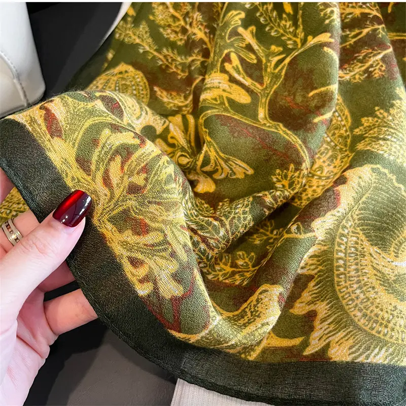 New Spring Women Cotton Scarf Beach Hijab Shawls and Wraps 2025 Luxury Brand Flower Female Foulard Echarpe Designer Bandana