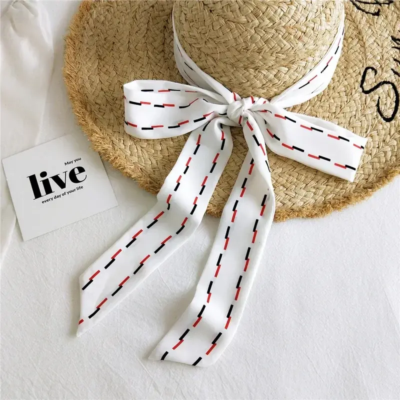 Summer Women Imitation Silk Dress Belt Variety Cute Double Printing Women Neckerchiefs Travel Bag Hats Ribbons Ladies Scarves