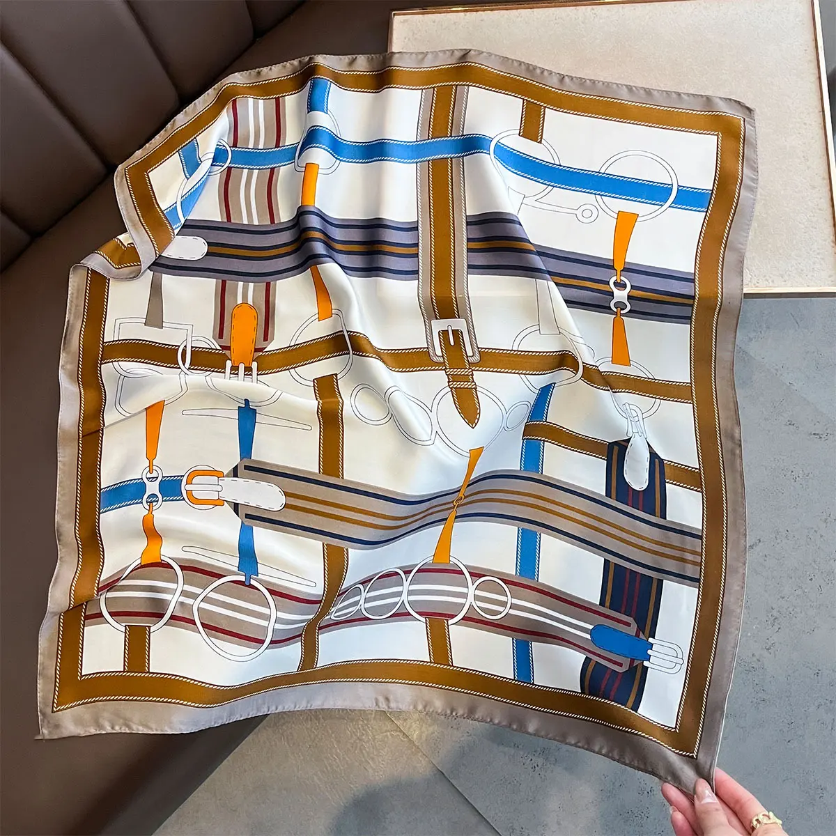 Luxury Fashion Print 70*70cm Silk Square Scarf Women Soft Satin Hairband Neckerchief Tie Female Headband Foulard Bag Ribbon
