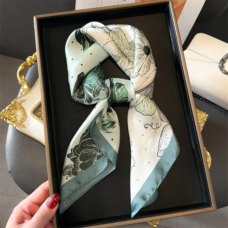 Luxury Brand Square Scarf Women Satin Silk Feeling Shawls Neckerchief Casual Beach Scarves Bandana Hair Tie Hjiab Foulard
