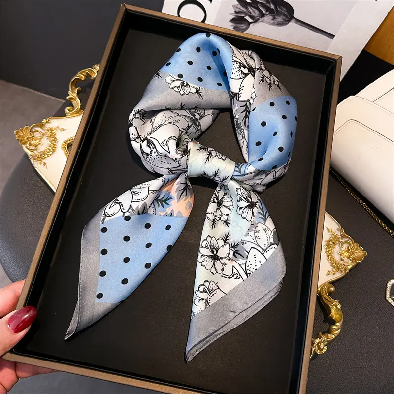 Imitation Silk Square Scarf Women Luxury Floral Print Soft Satin Kerchief Hairband Neck Scarf Foulard Bag Ribbon Ties