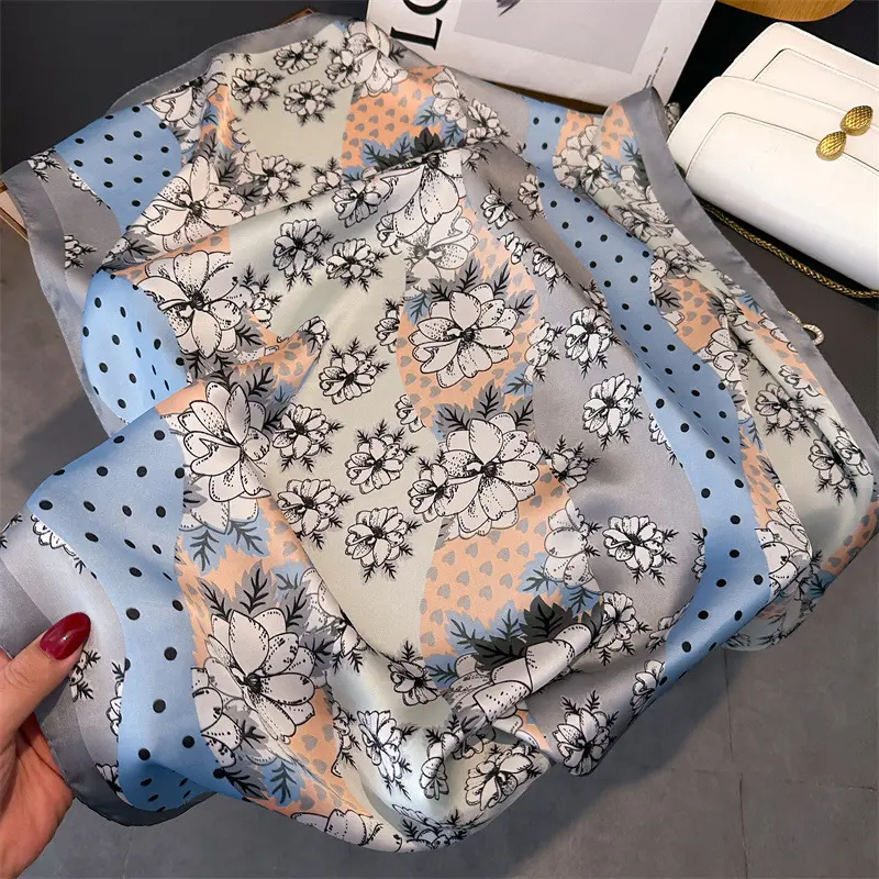 Imitation Silk Square Scarf Women Luxury Floral Print Soft Satin Kerchief Hairband Neck Scarf Foulard Bag Ribbon Ties