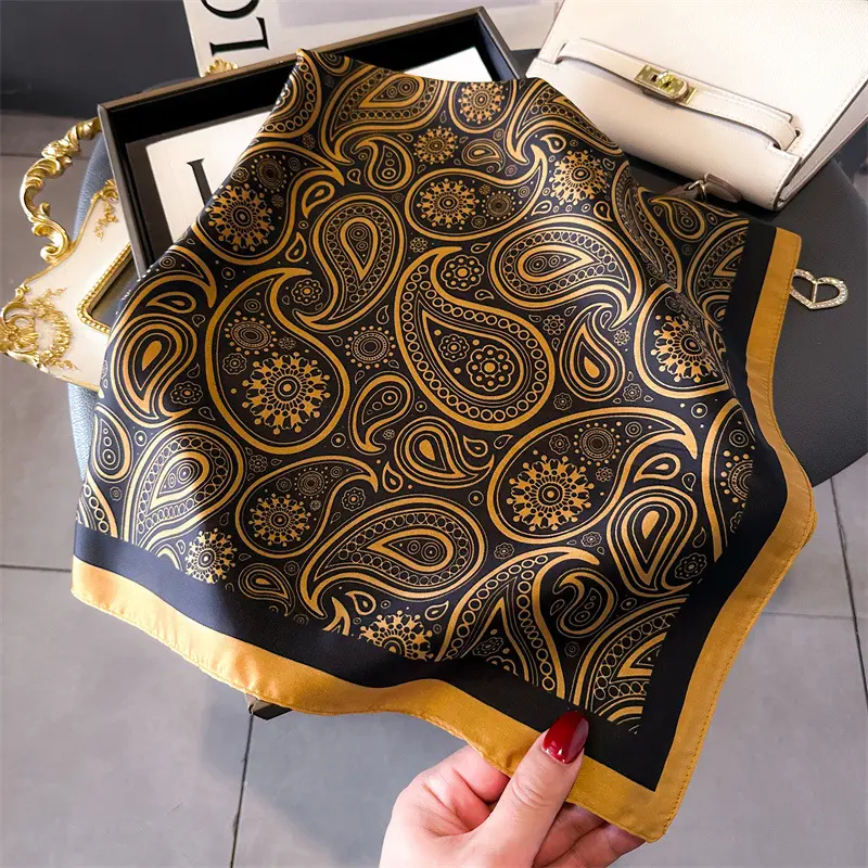 Imitation Silk Square Scarf Women Luxury Print Satin Kerchief Hairband Neckerchief Head Hijab Lady Headband Foulard Bag Ribbon