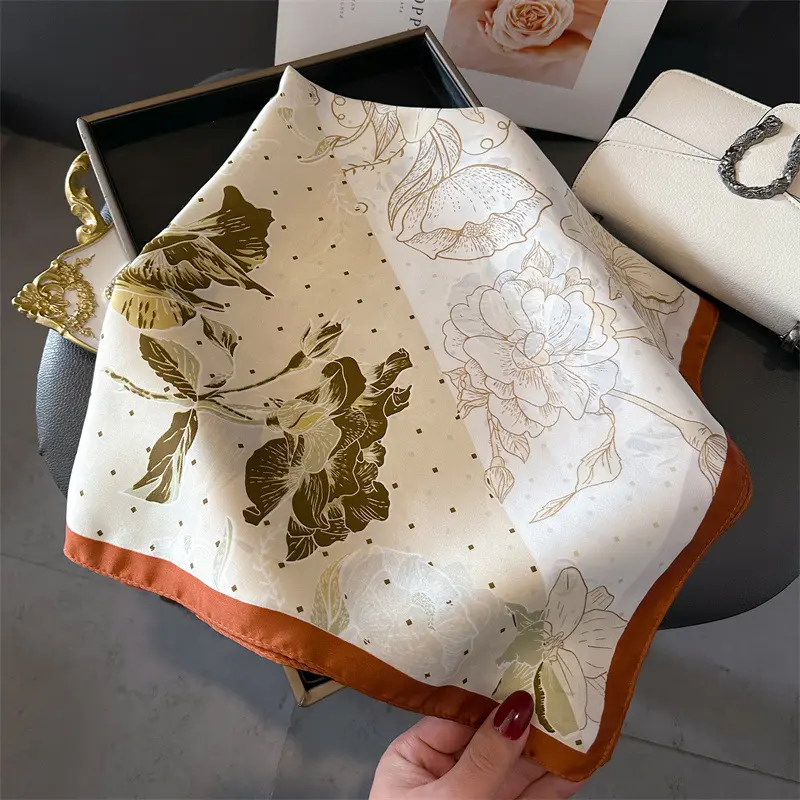 Luxury Brand Square Scarf Women Satin Silk Feeling Shawls Neckerchief Casual Beach Scarves Bandana Hair Tie Hjiab Foulard