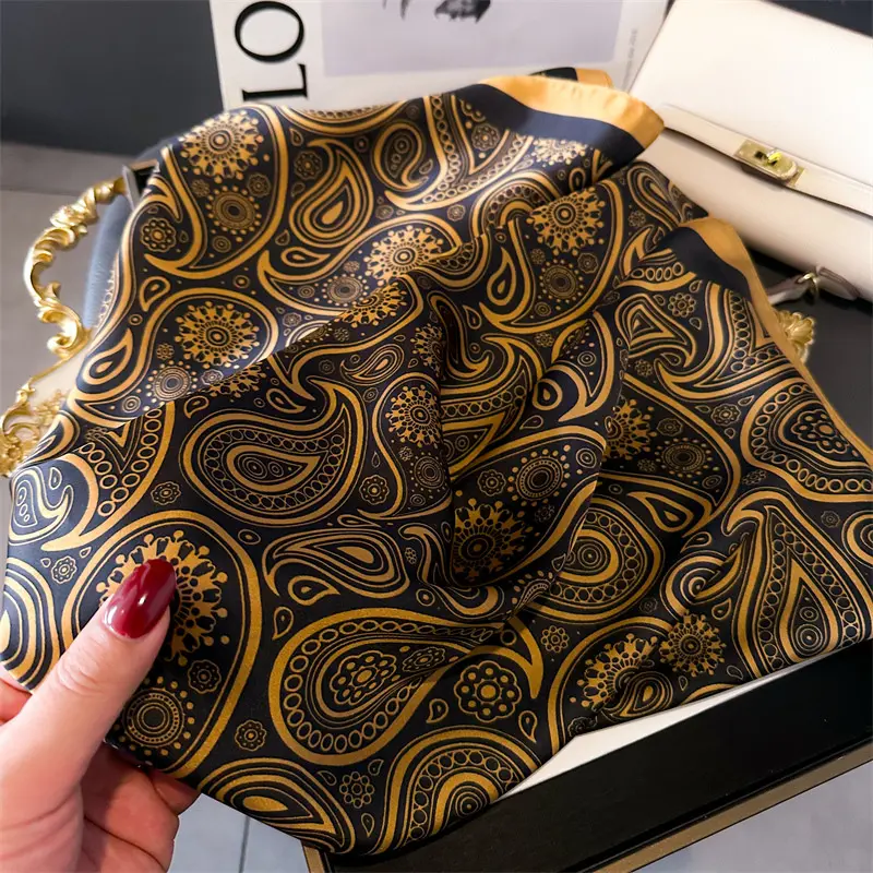 Imitation Silk Square Scarf Women Luxury Print Satin Kerchief Hairband Neckerchief Head Hijab Lady Headband Foulard Bag Ribbon