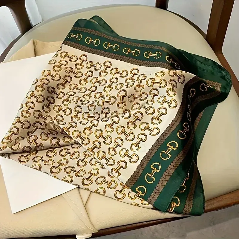 Elegant Ladies Soft Satin Square Scarf Fashionable Green Round Scarf Soft Woven Fashion Accessory Versatile Neck Wrap
