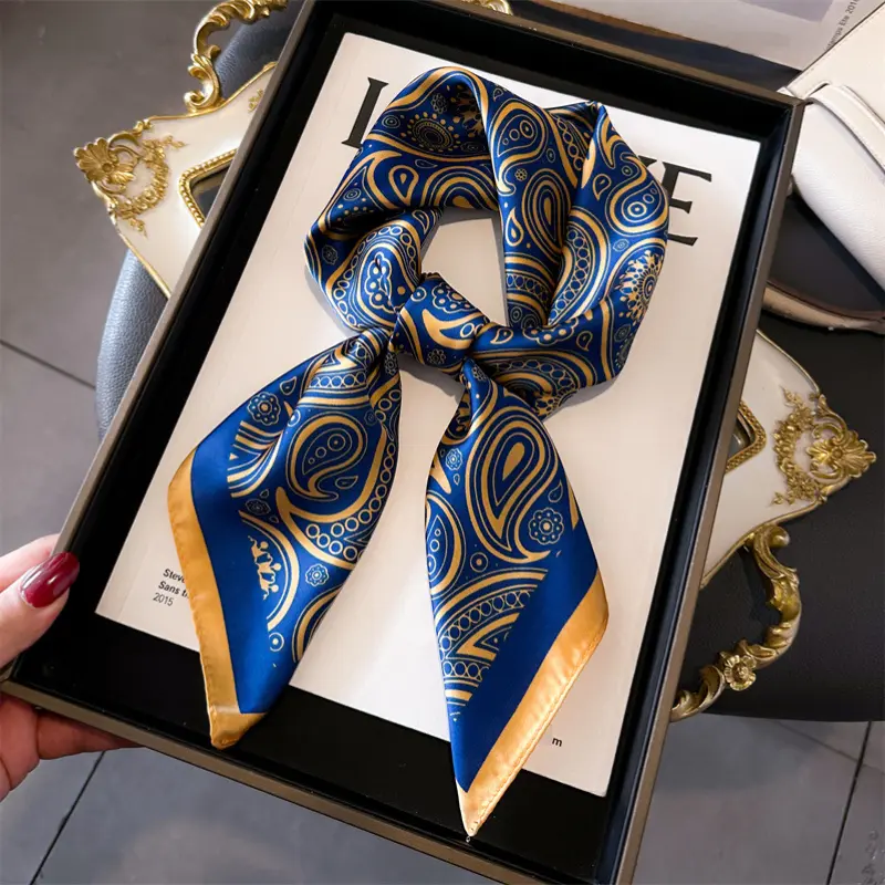 Imitation Silk Square Scarf Women Luxury Print Satin Kerchief Hairband Neckerchief Head Hijab Lady Headband Foulard Bag Ribbon