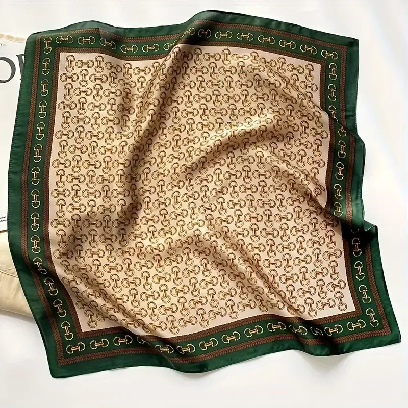 Elegant Ladies Soft Satin Square Scarf Fashionable Green Round Scarf Soft Woven Fashion Accessory Versatile Neck Wrap