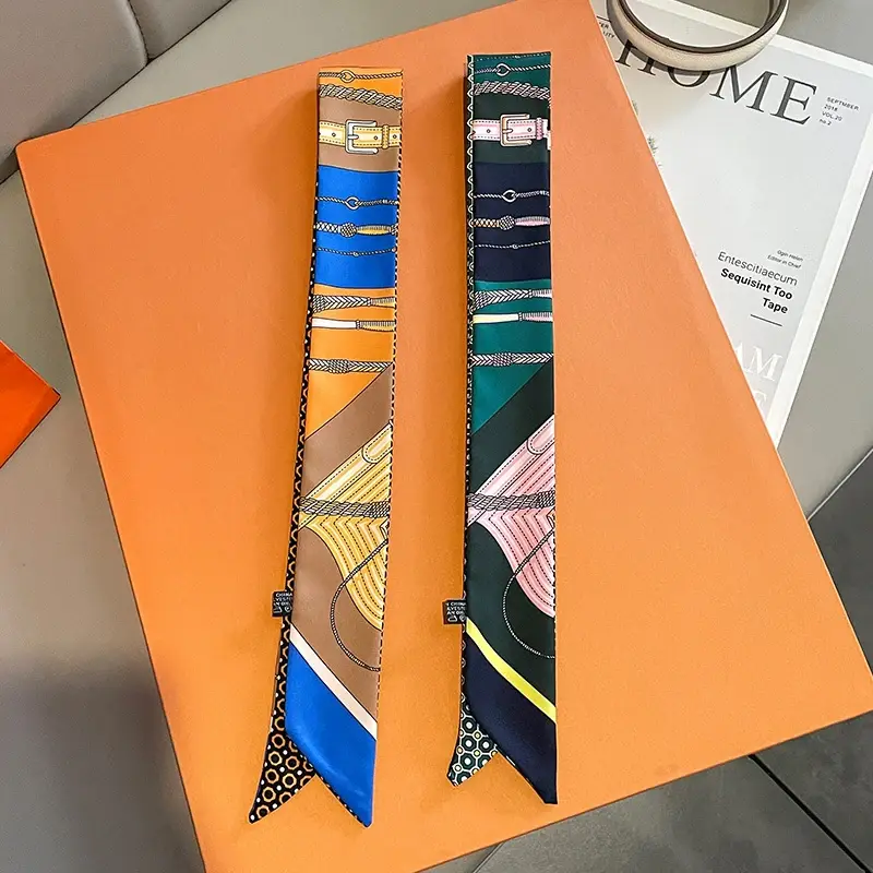 Women Silk Scarf Printed Series Hairband Neck Tie Foulard Beach Shawl Versatile Lady's Fashion Accessory Binding Bag Ribbon