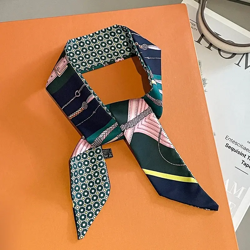 Women Silk Scarf Printed Series Hairband Neck Tie Foulard Beach Shawl Versatile Lady's Fashion Accessory Binding Bag Ribbon
