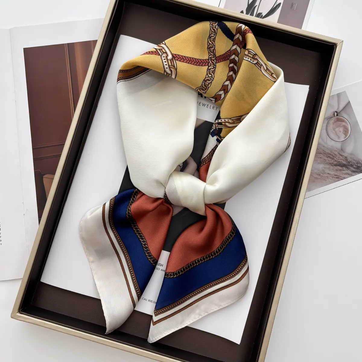 Luxury Fashion Print Square Scarf Women Satin Feel Scarves Bandana Hijab Neckerchief Shawl Kerchief Hair Band Foulard Lady