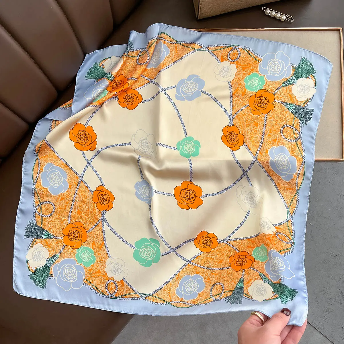 Luxury Floral Scarf Women Silk Imitation Square Neck Kerchief Bandanas Foulard Female Hairbands Echarpe Shawls Wraps