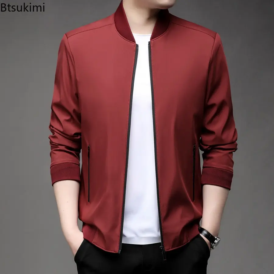 2025 New Men's Business Casual Baseball Jackets High Quality Spring Autumn Stand Collar Solid Zip Coats Handsome Dad Jackets 5XL
