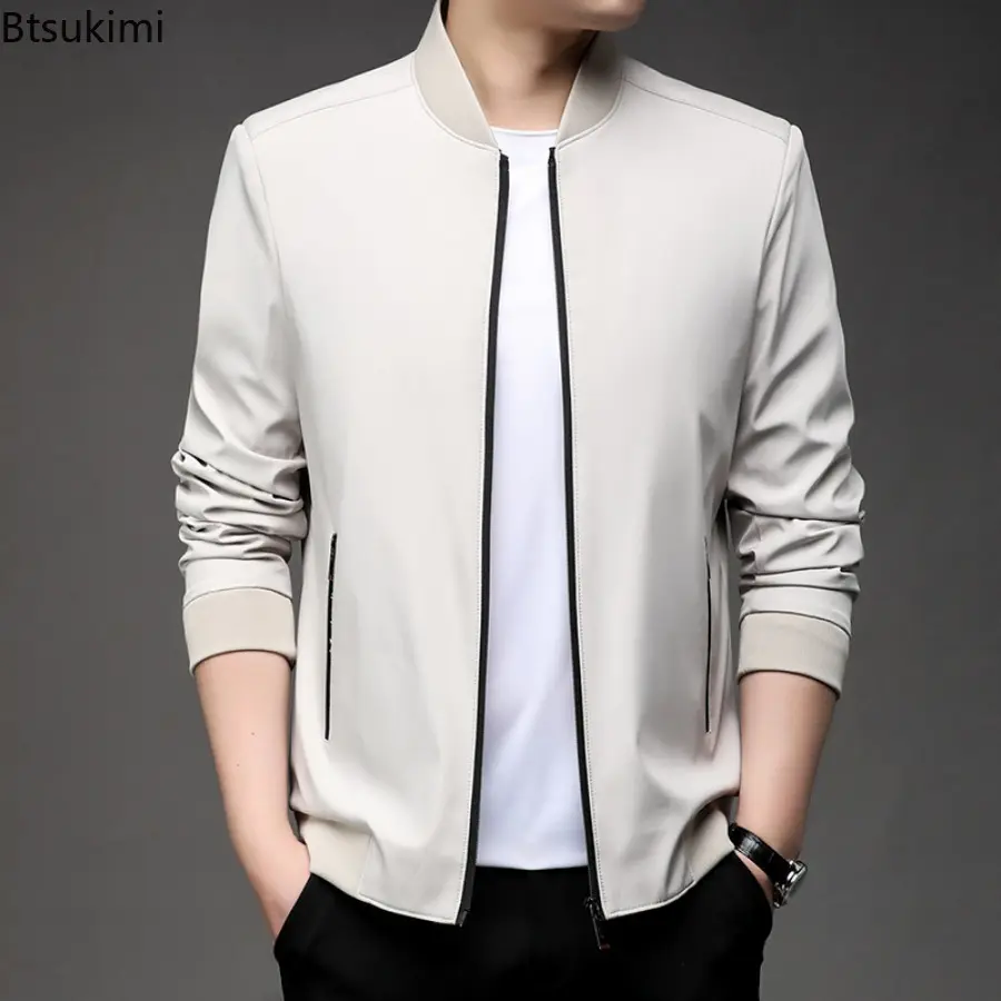 2025 New Men's Business Casual Baseball Jackets High Quality Spring Autumn Stand Collar Solid Zip Coats Handsome Dad Jackets 5XL