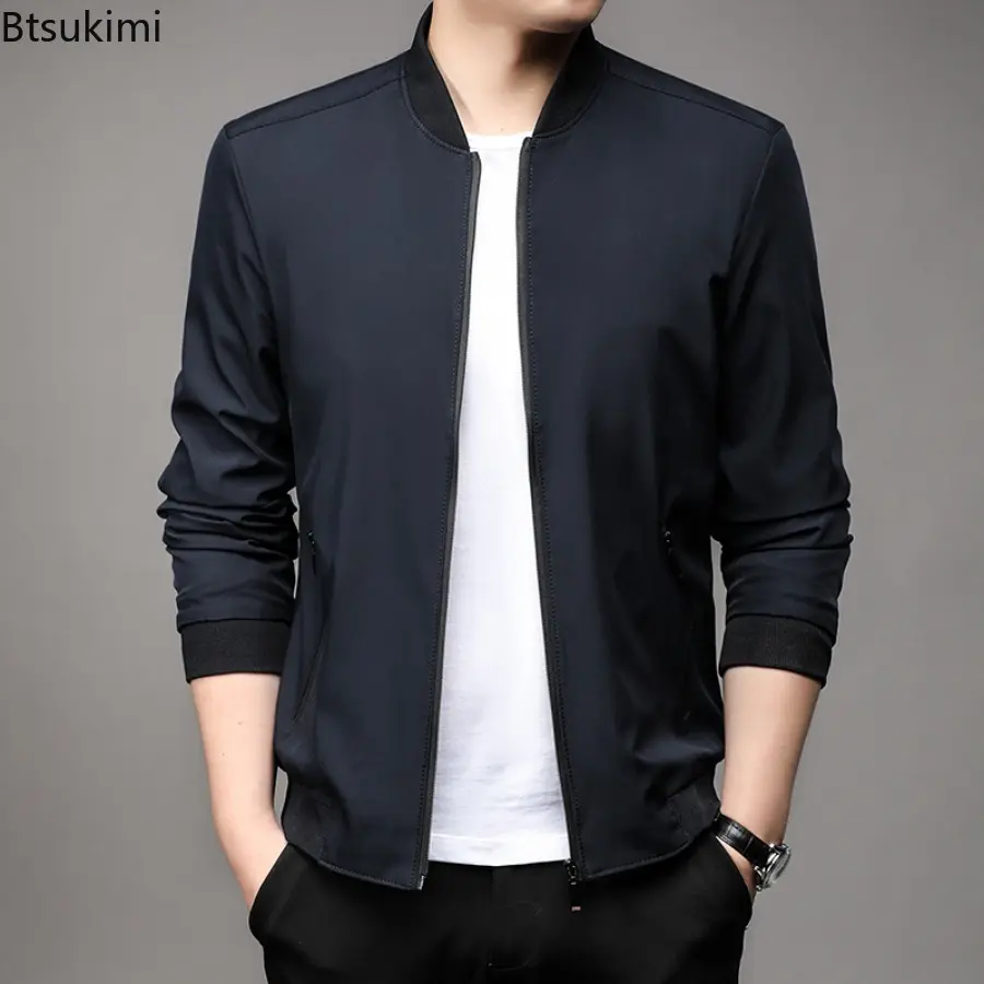 2025 New Men's Business Casual Baseball Jackets High Quality Spring Autumn Stand Collar Solid Zip Coats Handsome Dad Jackets 5XL