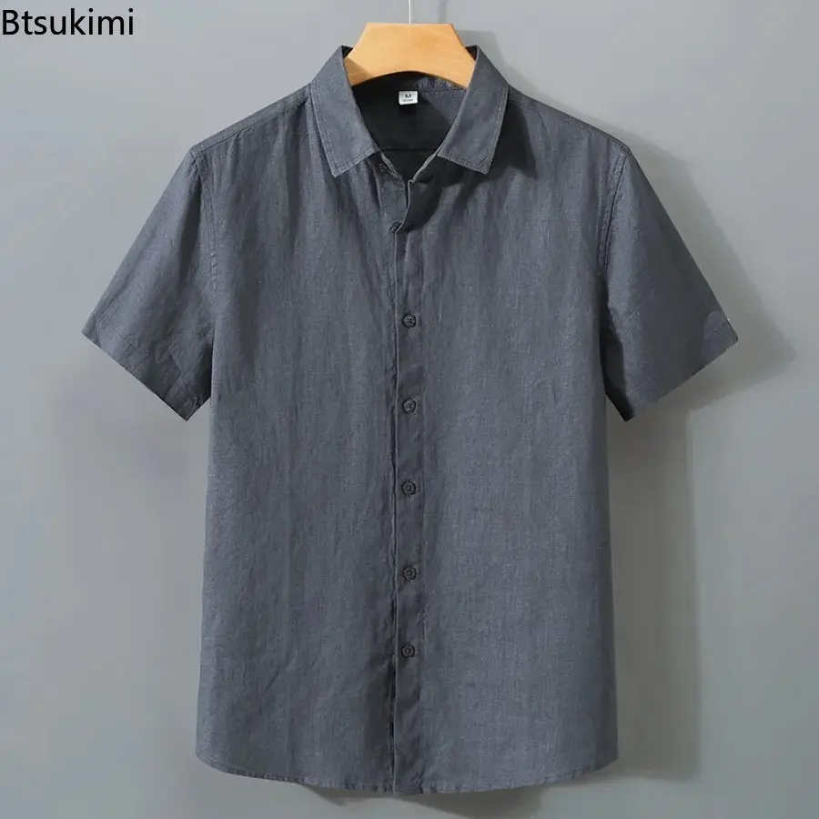 New Fashion Men's Cotton Linen Short Sleeve Casual Shirts Summer Comfort Solid Cardigan Japanese Style Loose Tops Blouse Male