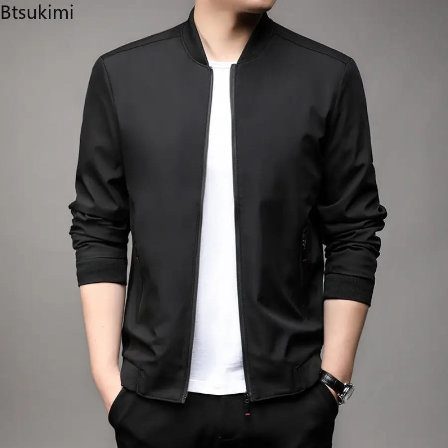 2025 New Men's Business Casual Baseball Jackets High Quality Spring Autumn Stand Collar Solid Zip Coats Handsome Dad Jackets 5XL