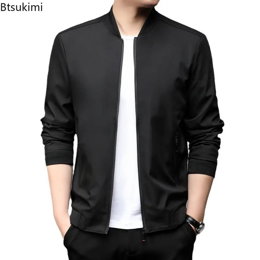2025 New Men's Business Casual Baseball Jackets High Quality Spring Autumn Stand Collar Solid Zip Coats Handsome Dad Jackets 5XL