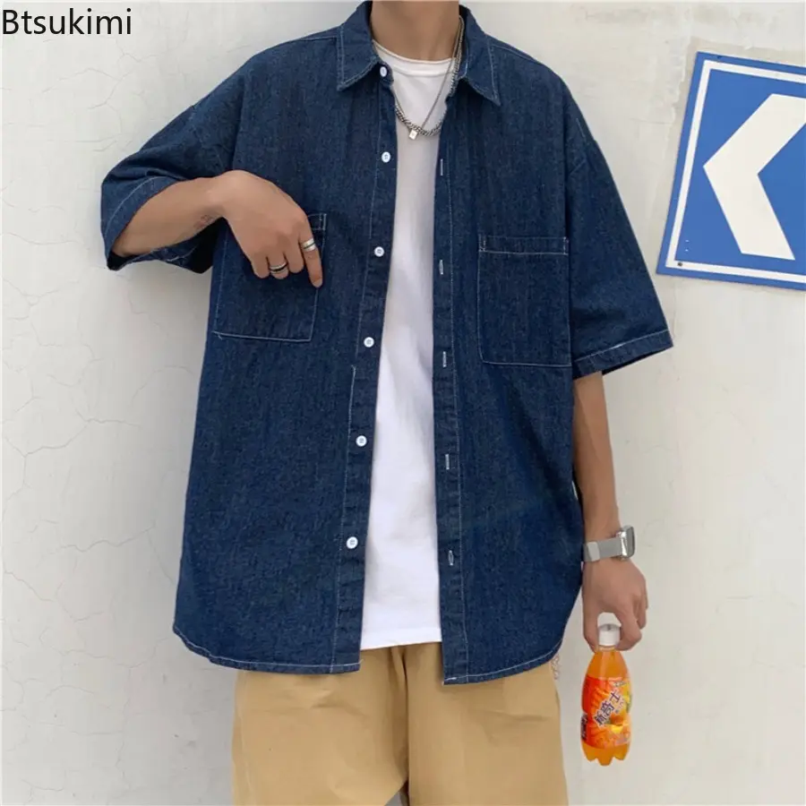 2025 Summer Cowboy Shirts Men's Japanese Loose Retro Thin style Shirt Male Clothing Casual Denim Jacket Elegant Shirts for Men