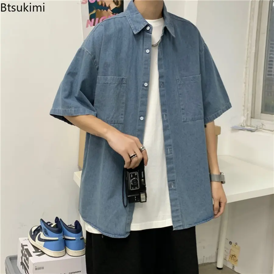 2025 Summer Cowboy Shirts Men's Japanese Loose Retro Thin style Shirt Male Clothing Casual Denim Jacket Elegant Shirts for Men