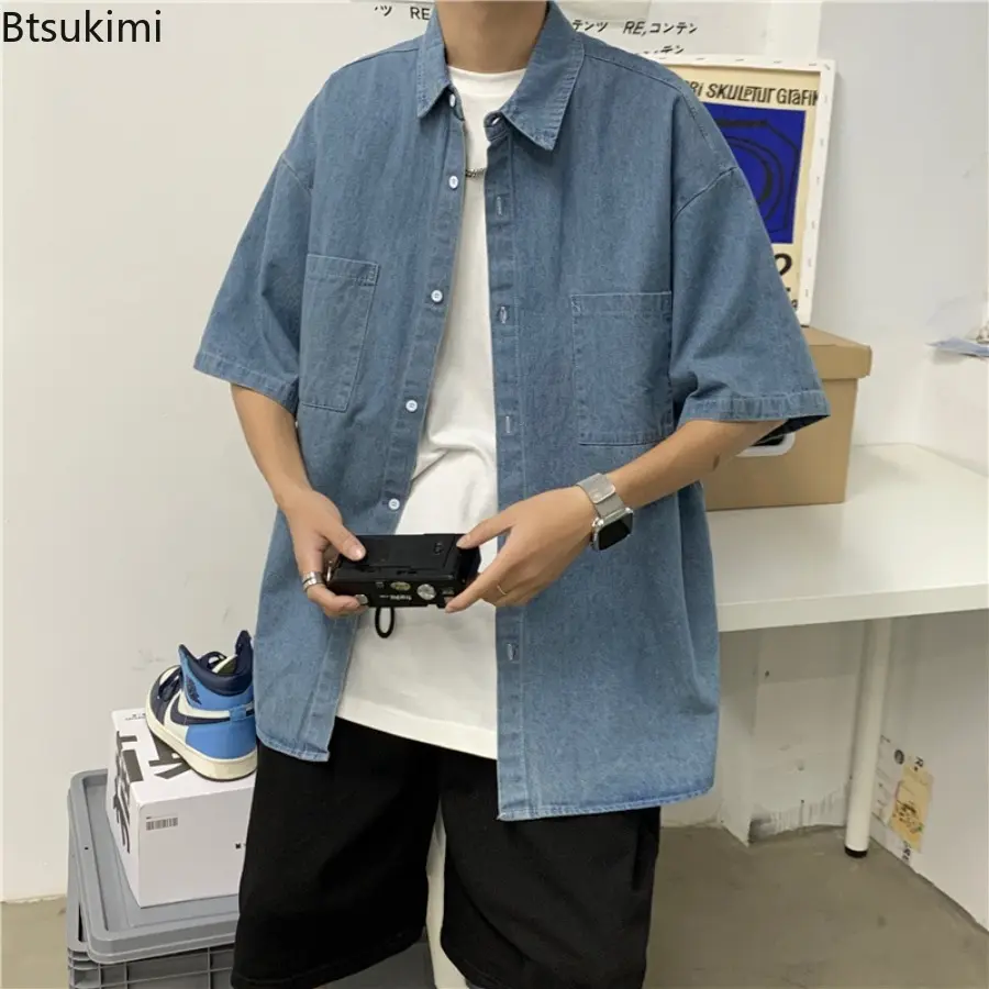 2025 Summer Cowboy Shirts Men's Japanese Loose Retro Thin style Shirt Male Clothing Casual Denim Jacket Elegant Shirts for Men