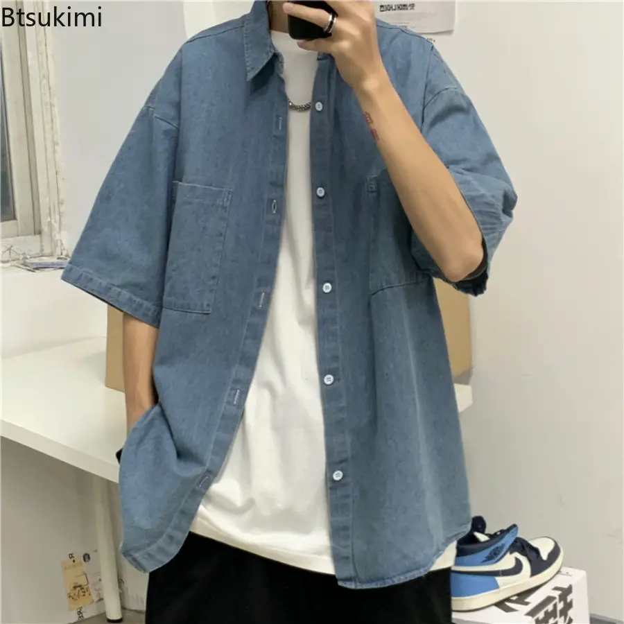 2025 Summer Cowboy Shirts Men's Japanese Loose Retro Thin style Shirt Male Clothing Casual Denim Jacket Elegant Shirts for Men