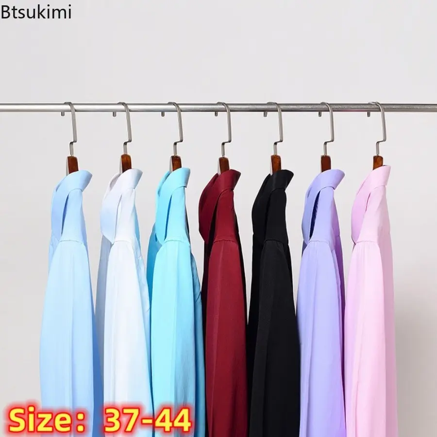 2025 Men's Solid Slim Dress Shirts Long-sleeved Office Business Formal Shirt Cotton Breathable Casual Social Blouses Male Tops