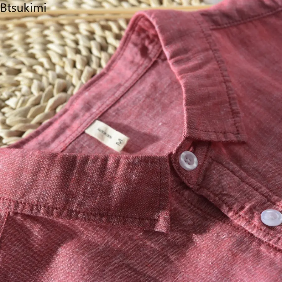 New Style Men's Long Sleeve Cotton Linen Shirt Fashion Comfy Soft Simple Casual Shirt Coats Solid Loose Breathable Tops for Men