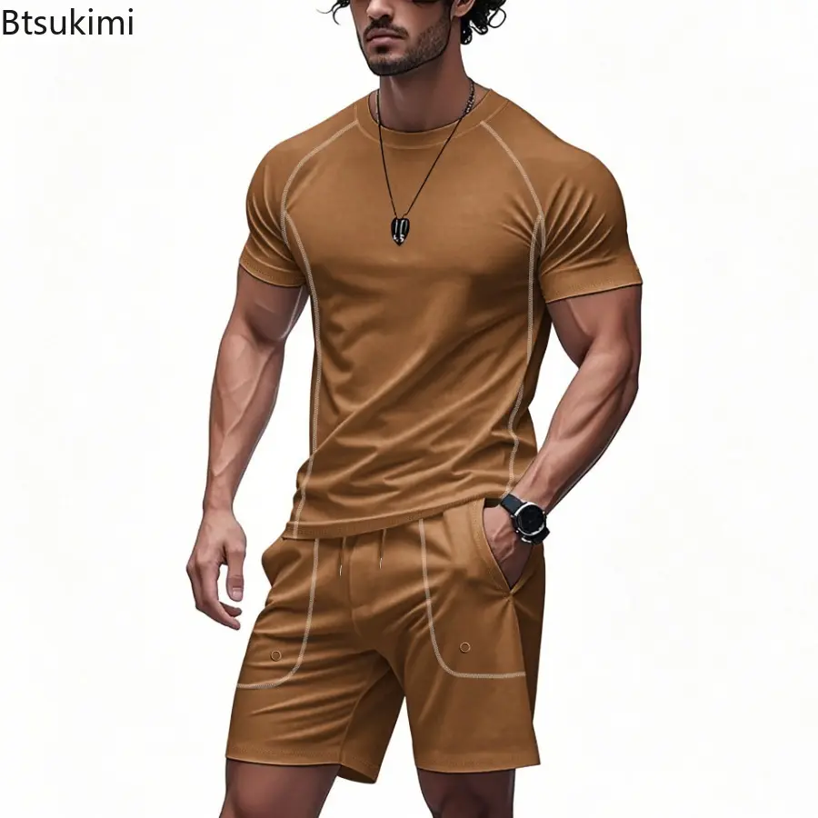 Summer New Men's Casual Outdoor Sports Breathable Quick-drying Short-sleeved Shorts Two-piece Set Fashion Leisure Mens Clothes